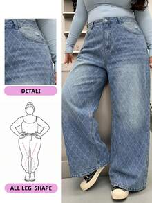 Dazy Plus Jeans de pierna ancha y larga de talla grande con efecto lavado y desgastado - Azul lavado medio - Ver 8