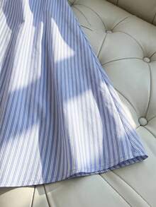 SHEIN Raffinéa Women's Elegant Coastal Light Blue And White Stripe Halter Neck Dress, Metal Sun Decor Summer Holiday Dress, Suitable For Tea Party Vacation, Beach - Blue - View 4