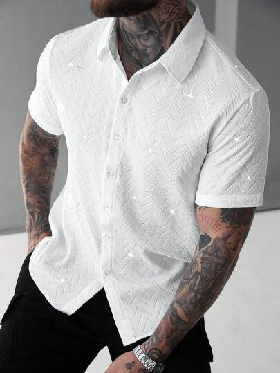 SLATEMANN Camisa de manga corta de un solo pecho de unicolor para hombre, casual/de negocios