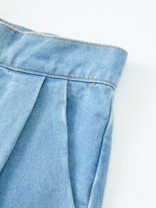 GlowEve Quần short denim xếp ly nữ, kiểu dáng thường ngày, đa năng. - Rửa nhẹ - Xem 6