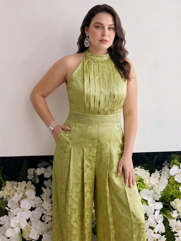 WOMEN'S PLUS SUMMER SLEEVELESS FOLD PLEATED DRAPED FABRIC JUMPSUIT