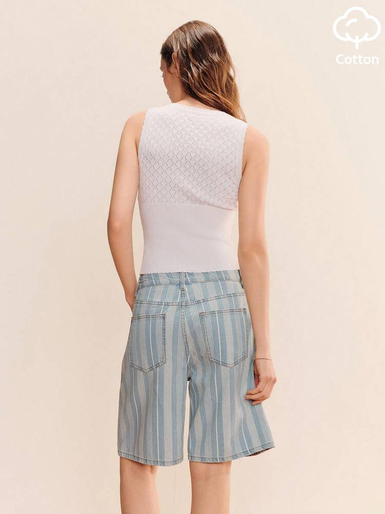 White Fine-Knit Cotton Top With A V-Neckline And Button-Front Opening Cute Chic French Style White Cotton Top Holiday Top Beach Top Summer Holiday Top Casual Top