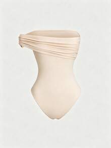 Franclia 女士时尚纯色露肩金属环连衣裙 - 卡其色 - 查看 2