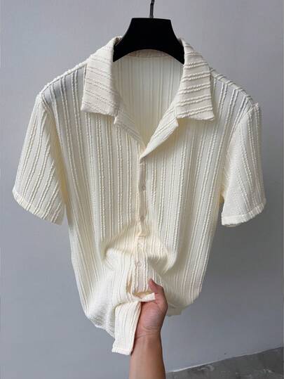 Manfinity CasualCool 男士休闲纹理短袖衬衫，夏季