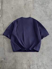 AXEPEAK Men's Casual Standard Size Black T-Shirt With Contrast Rib Knit Crew Neck, Summer - Navy Blue - View 2