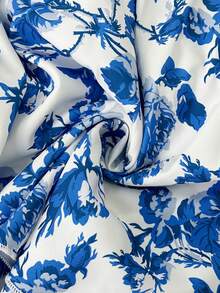 Flirla Plus Size Women Backless Vacation Floral Print Camisole Romper With Double Ruffle Hem - Blue - View 4