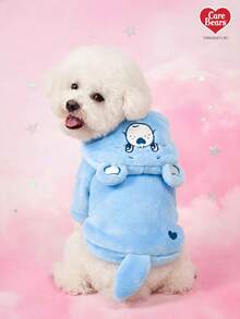 Care Bears X PETSIN 1件猫/狗通用服装，蓝色心形小熊刺绣宠物角色扮演服，3D尾巴绒面连帽卫衣，秋冬加厚保暖套头衫 - 藍色 - 查看 6