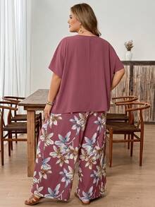 SHEIN CURVE+ Curve 尺码 US22 音乐节、海滨度假、波西米亚风两件套女士度假宽松衬衫和碎花长裤套装 夏季套装 - 彩色 - 查看 6