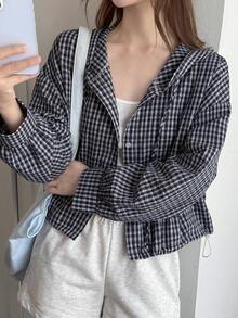 DAZY Women's Plaid Long Sleeve Casual Loose Hooded Lightweight Jacket - Blue - View 3