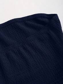 Sweetra Women's Sexy Crop Top With Ruched Detail And Slit - Navy Blue - View 6