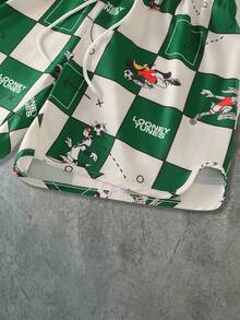 LOONEY TUNES X SHEIN PAVTROS Quần short nam kẻ caro dáng rộng, có dây rút, thích hợp cho mùa hè. - Nhiều màu - Xem 4