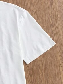 SWAVVY Men's Solid Color Slogan Graphic Printed Short Sleeve T-Shirt - White - View 3