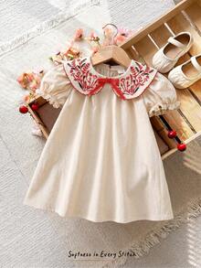 Cozy Pixies Vestido de niña con estampado floral, mangas con volantes y cintura ceñida - Albaricoque - Ver 8