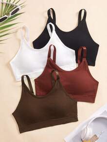 Lowkey Lull 4pcs Women's Minimalist Solid Color Ribbed Seamless Wireless Bras - Multicolor - View 3