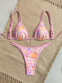 Swim Mod 26SS Spring/Summer Pink Sun God Paisley Bikini Two Pieces Swimwear Beach Party Vacation Sexy - Multicolor - View 3