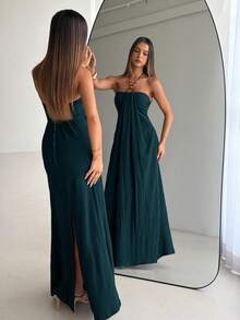 Aloruh Women's Solid Color Backless Halter Dress,Dresses For Women Summer - Teal Blue - View 2