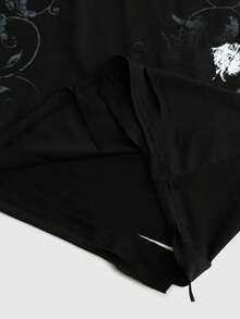 ROMWE MEN Street Life Men's Cross Print Round Neck Casual Short Sleeve T-Shirt - Black - View 6