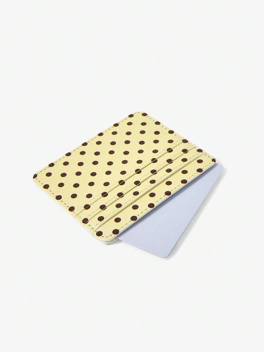 Viva Strut 1 PC Light Yellow Bottom Brown Polka Dot Multi-Card Position Card Clip, Retro Polka Dot Light And Thin Card Bag, Small And Large Capacity! Polka Dot Multi-Card Position Card Bag - Yellow-brown polka dot - View 1