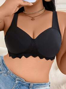 SHEIN 1pc Plus Size Wireless Bra With Thin Lining - Black - View 5