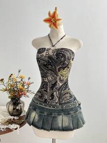 Elamini Tall Áo hai dây nữ mùa hè, kiểu dáng giản dị, thoải mái, họa tiết paisley đính sequin và hoa, trang trí tối giản. - Nhiều màu - Xem 4