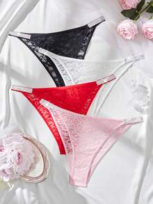 Crystal Vow 4pcs/Pack Plus Size Women Lace Trim Briefs - Multicolor - View 7