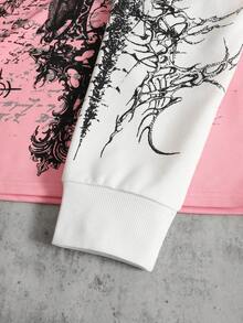 ROMWE MEN Men's Casual Contrast Color Patchwork Gothic Style Print 2 In 1 T-Shirt, Spring/Autumn - Baby Pink - View 4