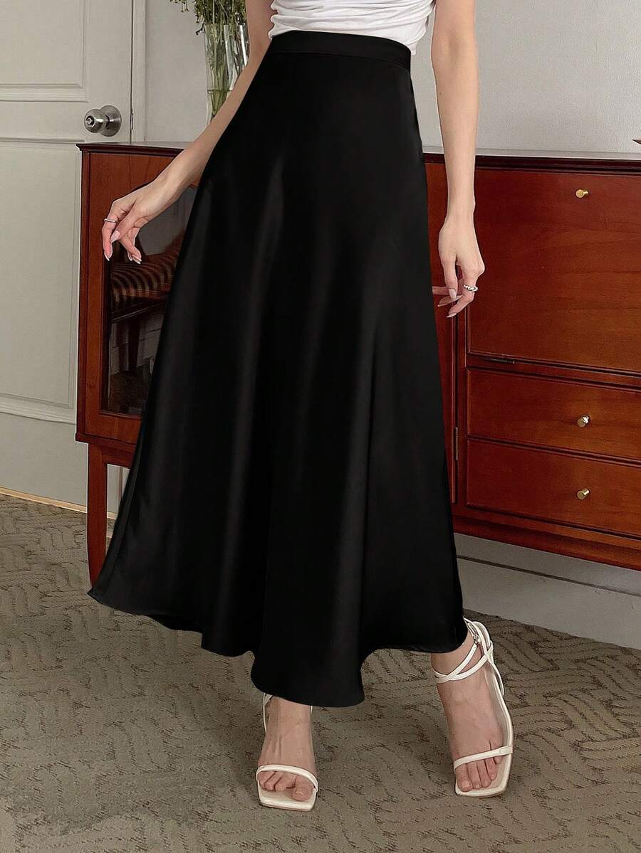 DAZY Women Solid Color Daily Wear Flare Hem Skirt - Black - View 1