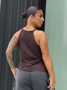 SAYEHFBABY Heart Pattern Casual Neck Tied Slim Fitting Tank Top For Women, Suitable For Summer Back To School - Brown - View 2