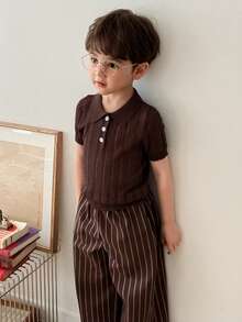 Dazy Kids Áo len tay ngắn cổ polo cho bé trai - màu nâu - Xem 3