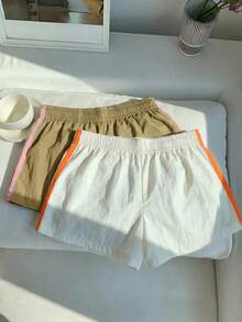 Comfortcana 2 chiếc quần short thể thao nữ dáng rộng, cạp chun, kẻ sọc bên hông, thích hợp cho mùa tựu trường. - Nhiều màu - Xem 2