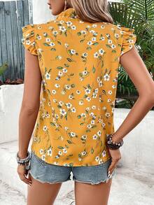 EMERY ROSE Women's Floral Print Frill Trim Casual Blouse - Yellow - View 2
