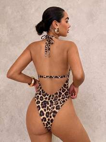 Swim Glamine Bộ đồ bơi liền thân DivaQ Bohemian gợi cảm họa tiết da báo và hoa, kiểu yếm. - Màu Khaki - Xem 2