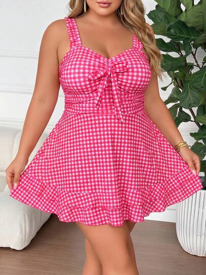 SHEIN CURVE+ 大码女士两件式泳衣，印花泳装，适合夏季度假