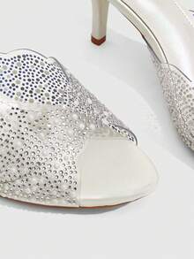CUCCOO SZL Sandálias Casuais Confortáveis Pontiagudas de Mulher, Decoradas com Cristal e Diamante no Salto Cone, em Pérola Dourada, Material Transparente de TPU, Adequadas para Festas, Casamentos, Primavera, Verão e Outono - Branco Pérola - Visão 5