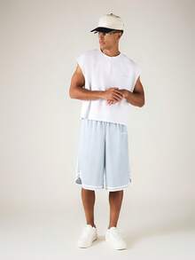SUMWON Sleeveless Crew Neck Muscle Tank Top With Cap Sleeve Detail And Chest Logo For Casual Summer Wear - White - View 3