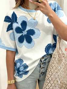 EMERY ROSE 波西米亚风印花图案女士休闲简约短袖圆领T恤，适合夏季穿着 - 彩色 - 查看 3