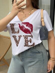 Dazy Plus Camiseta de playa holgada con estampado de leopardo para mujer de talla grande, adecuada para primavera, verano, Día de San Valentín, vacaciones - Blanco - Ver 4