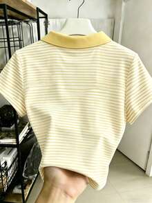Camiseta de mujer casual y versátil con cuello y mangas cortas en bloques de color, regalo para ella / regalo de vacaciones - Multicolor 11 - Ver 2