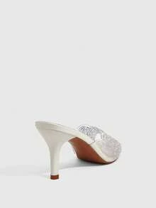 CUCCOO SZL Sandálias Casuais Confortáveis Pontiagudas de Mulher, Decoradas com Cristal e Diamante no Salto Cone, em Pérola Dourada, Material Transparente de TPU, Adequadas para Festas, Casamentos, Primavera, Verão e Outono - Branco Pérola - Visão 3