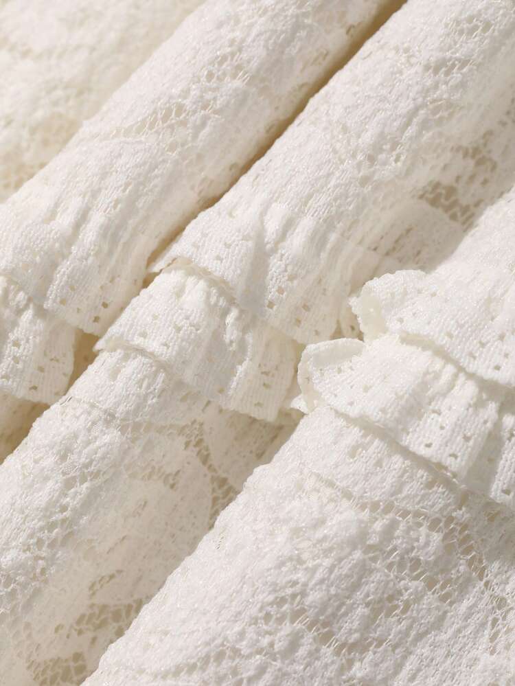 Casual Vacation Style Loose White Lace Long Dress For Women, Spring & Summer