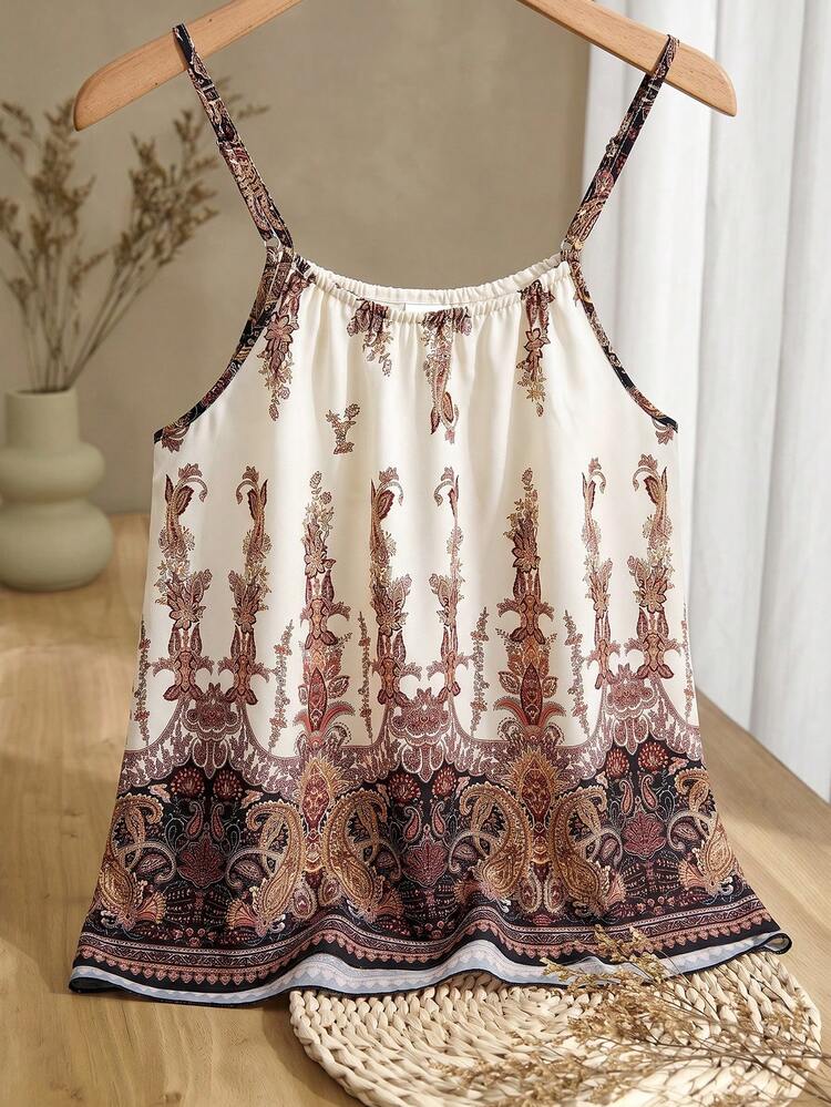 Plus Size Women Floral Print Casual Camisole Summer Summer Outfit For Women Festival Outfits For Women Beach Outfits For Women Vacation Outfits Women Holiday Outfits  For Women Country Concert Outfit  Floral Top