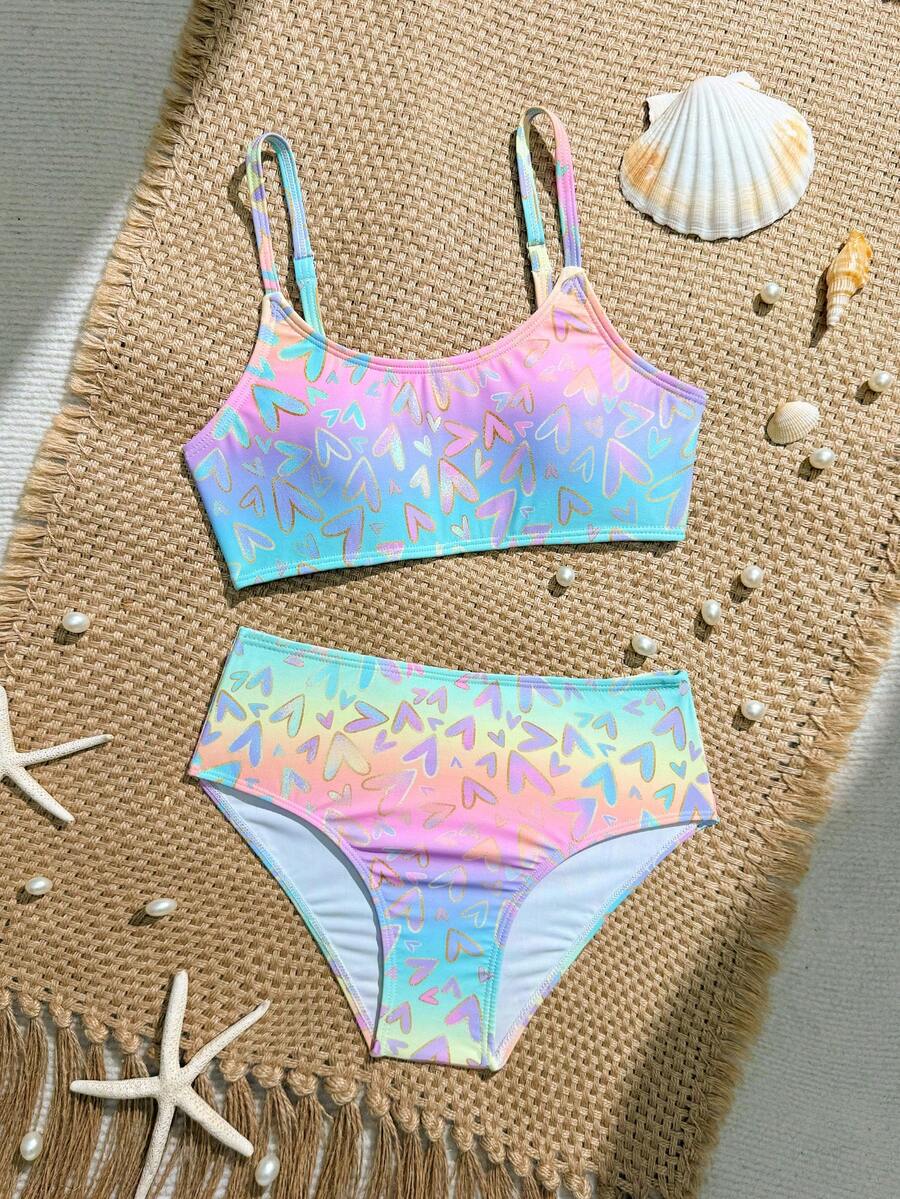SHEIN Tween Girl Bowknot Printed Swimwear - Multicolor - View 1