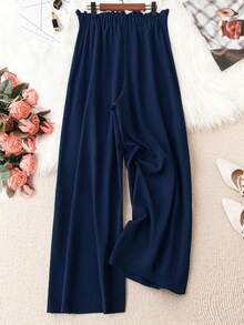 SHEIN Tall CURVE Pantalones sueltos de unicolor de talla grande - Azul Marino - Ver 2