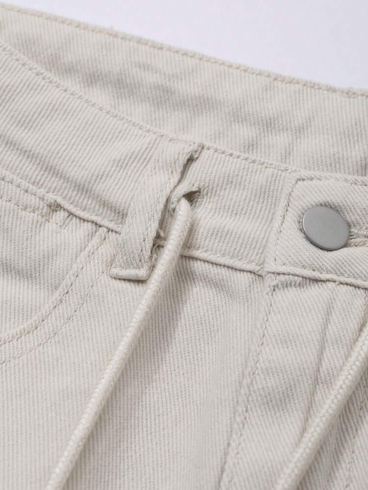 Women's Drawstring Waist Pockets Casual Versatile Daily Wear Wide Leg Jeans