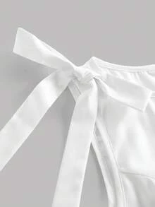 SHEIN 青少年女孩休閒度假法式風格碎花蝴蝶結圓領無袖收腰長洋裝，白色大女孩長裙，休閒優雅時尚百搭日常適用於儀式派對所有場合新款女孩洋裝 - 白色 - 查看 10