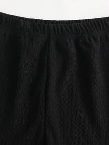 Sparklyn 2件套条纹蝴蝶结无袖露脐上衣+荷叶边短裤套装，适合少女，甜美性感风格，无绒面料，适合派对和夏季外出穿着。 - 黑色 - 查看 7