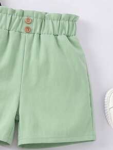 SHEIN Elladie kids Quần short xếp ly đơn giản, thoải mái, đa năng cho bé gái, thích hợp mặc hàng ngày. - Nhiều màu - Xem 4
