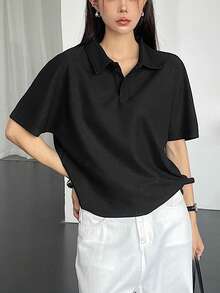 DAZY Women Business Casual Solid Short Sleeve Blouse - Black - View 2