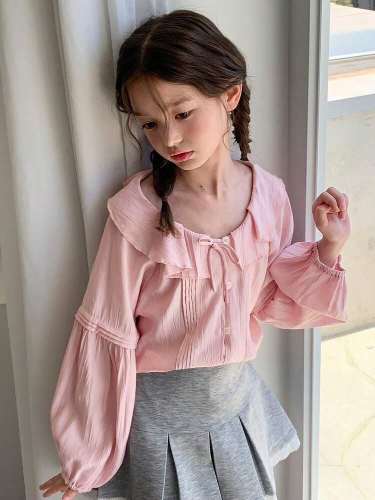 Ruffled Collar Design Loose Blouse For Girls (Plus Size)