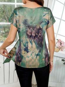 SHEIN Clasi 女士优雅扎染褶皱衬衫 - 彩色 - 查看 2